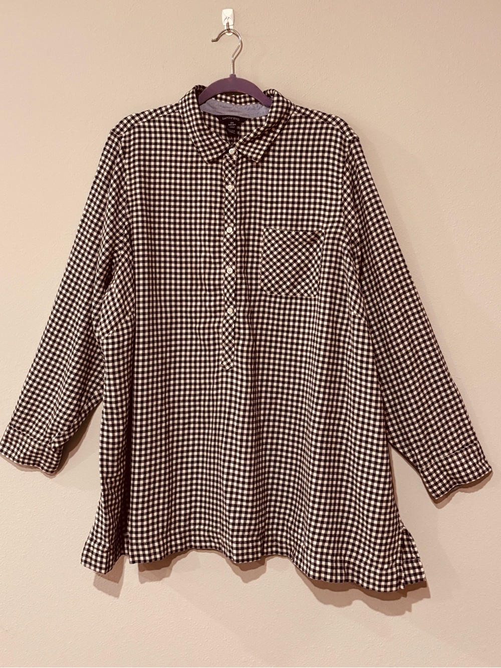 Lands' End Black White Ginham Baumwolle Cotton Button-Up Shirt Long Sleeve 3XL
